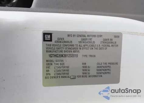 2008 GMC Savana Work Van из США, поврежденный, VIN 1GTHG39K381232019